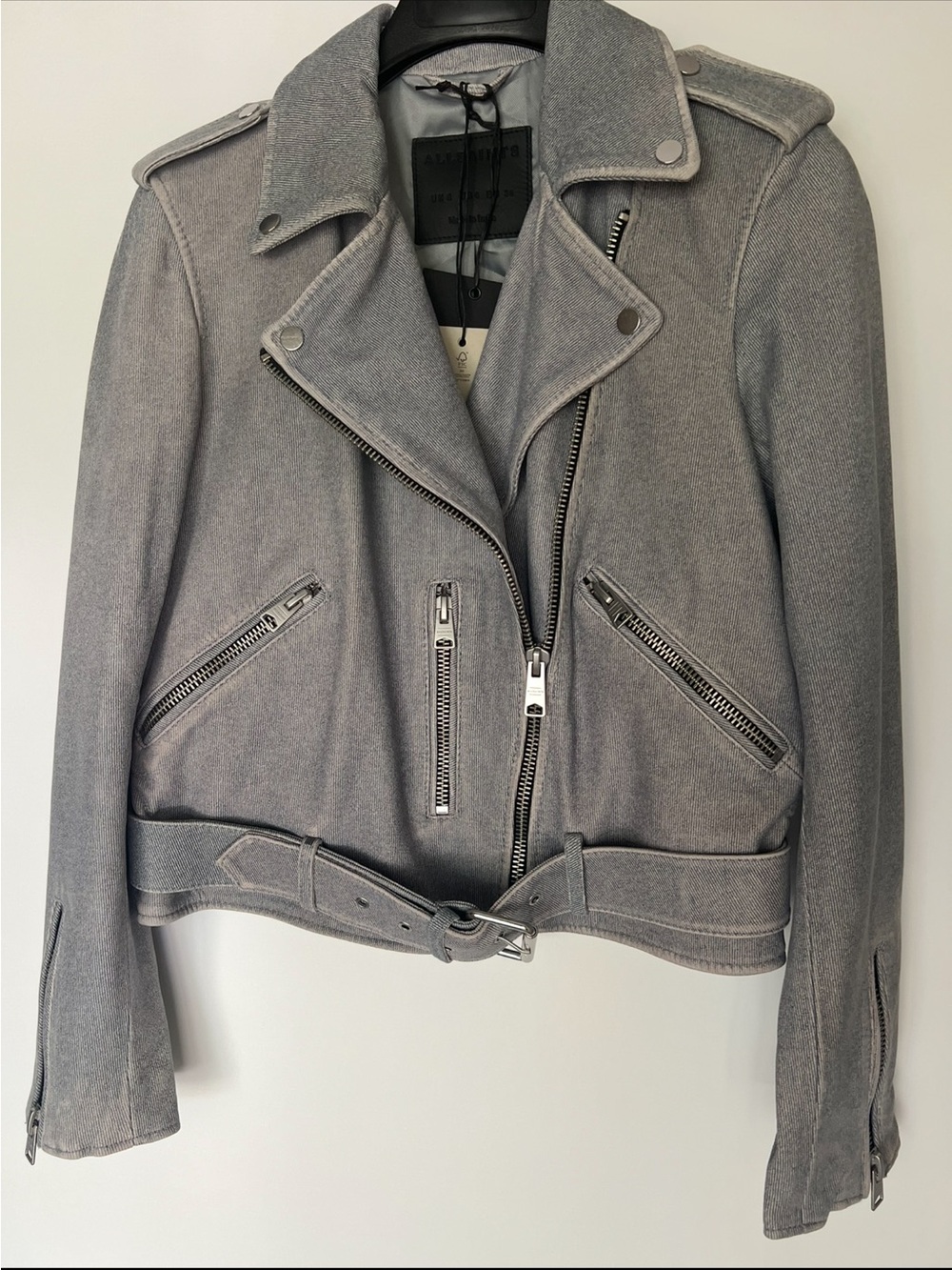 All Saints Grey Suede Biker Jacket with Belt